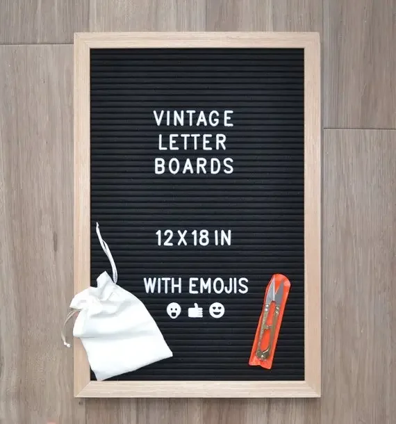 Black Felt Letter Board with Oak Frame